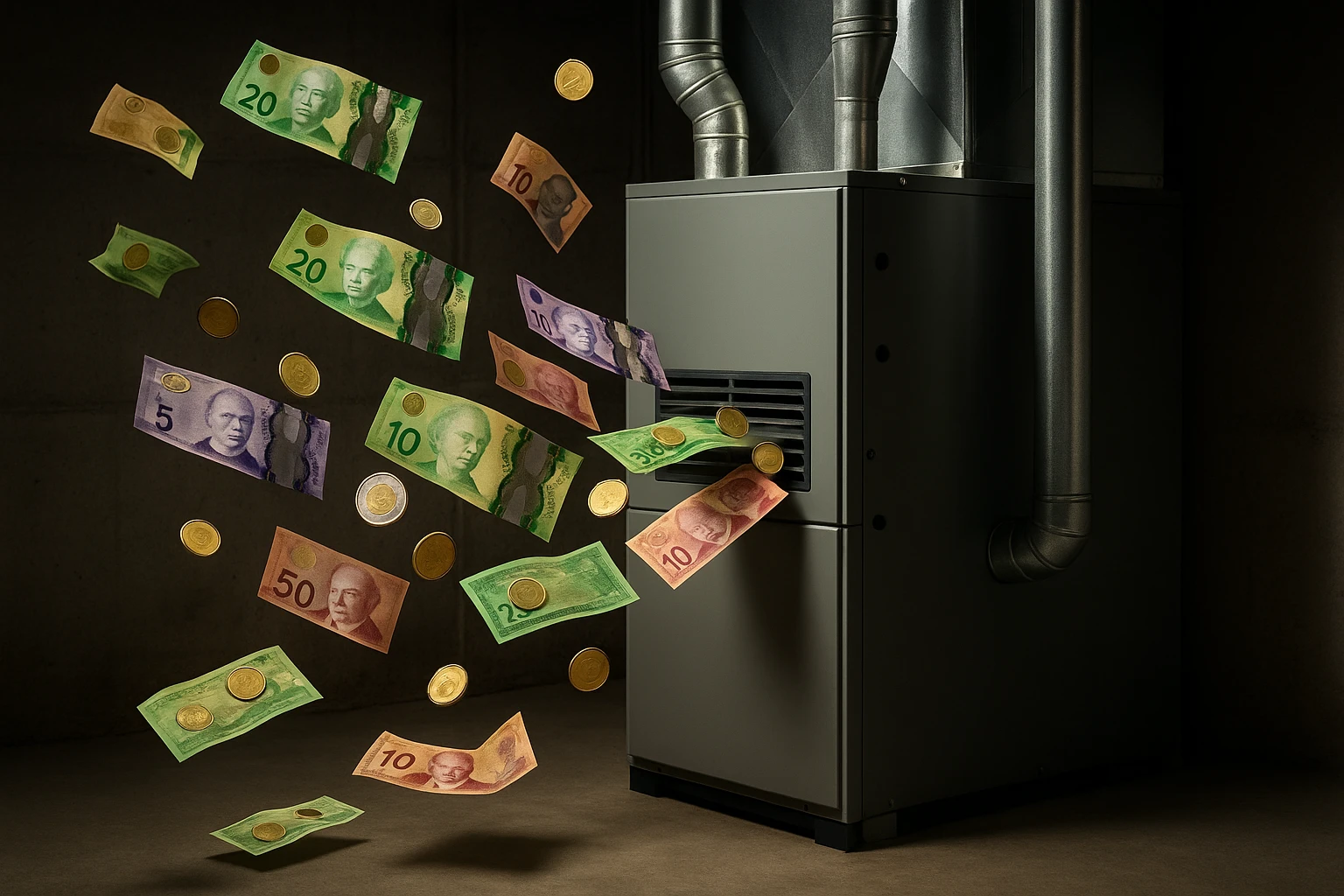 A home's heating system highlighted as a major source of energy cost drain.