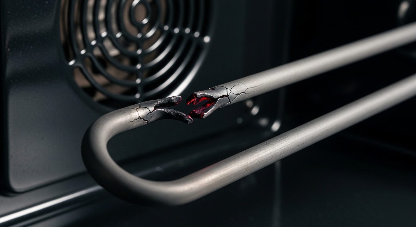 Oven heating element cracked after holiday use