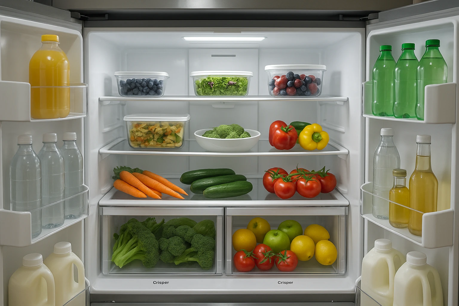 A perfectly stocked refrigerator showing how fullness improves efficiency