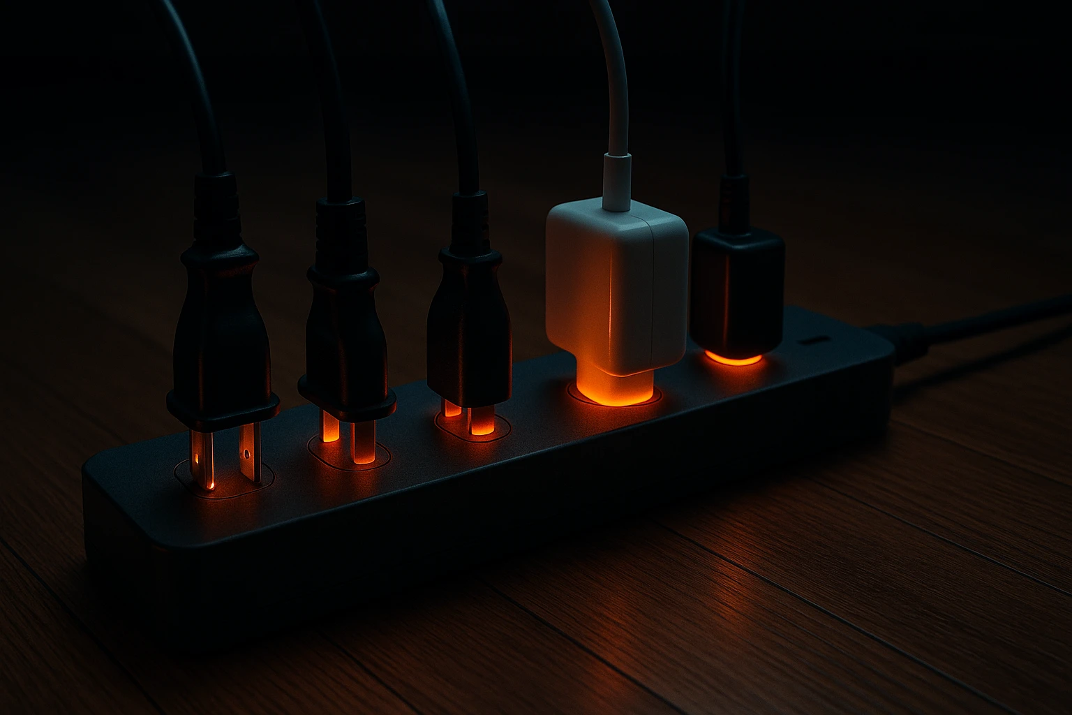 Various home electronics consuming standby power while plugged in.