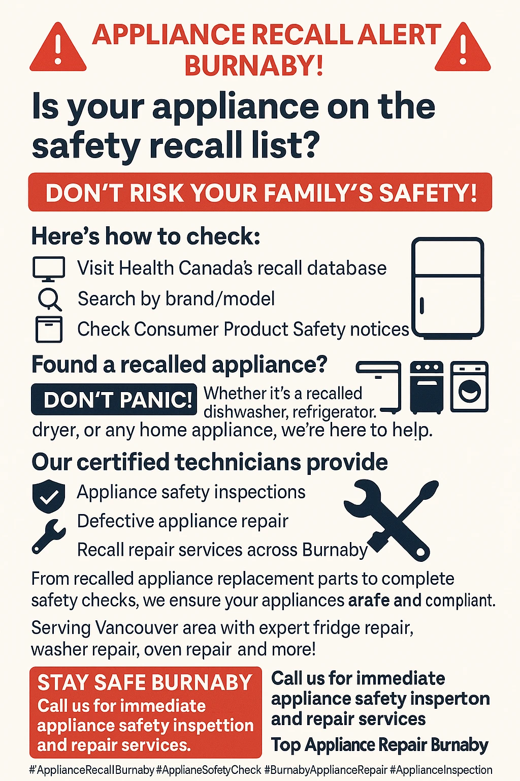 Appliance recall check key takeaways infographic