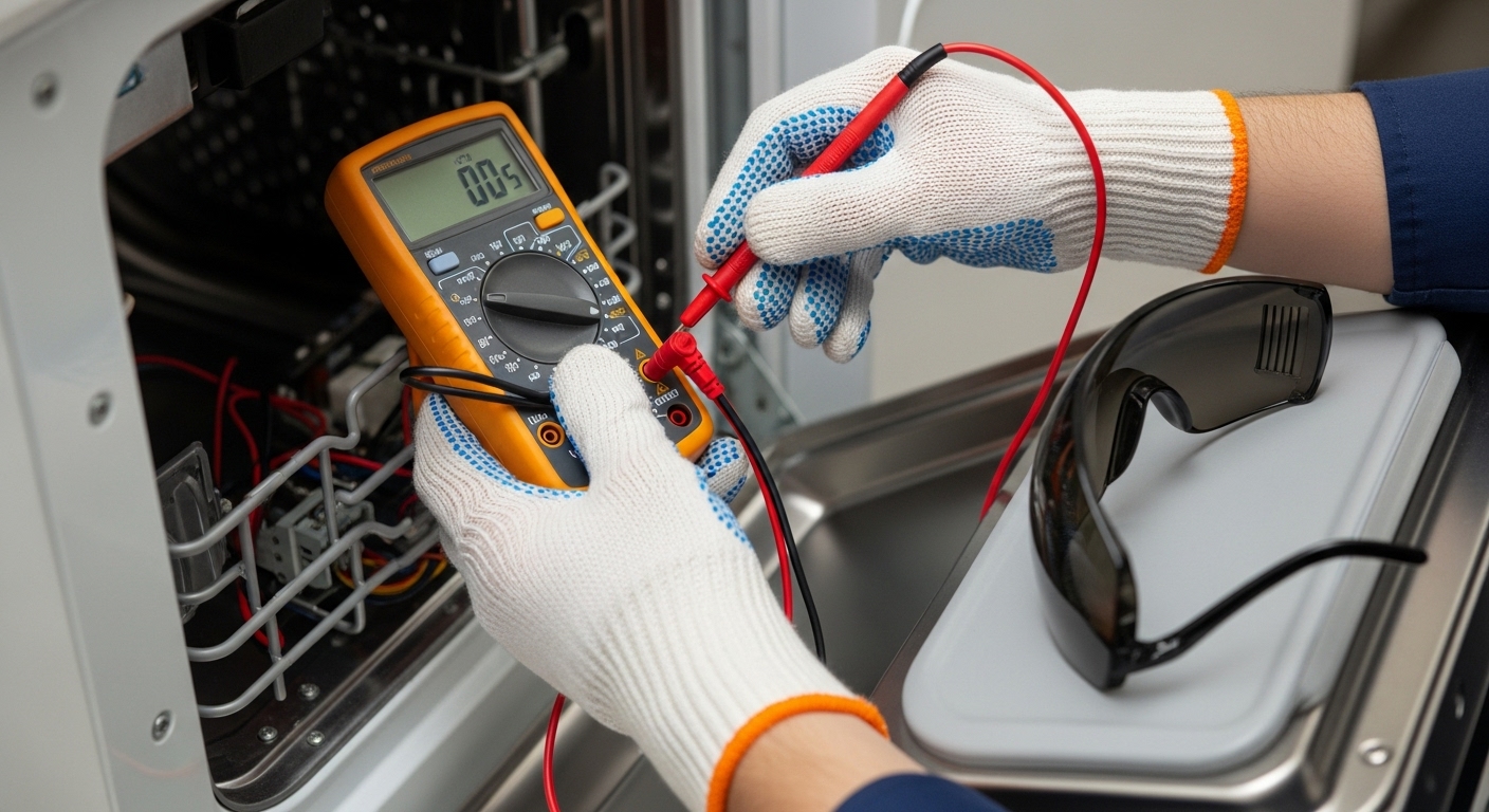 Electrical safety and testing equipment for an appliance emergency kit, including a multimeter.