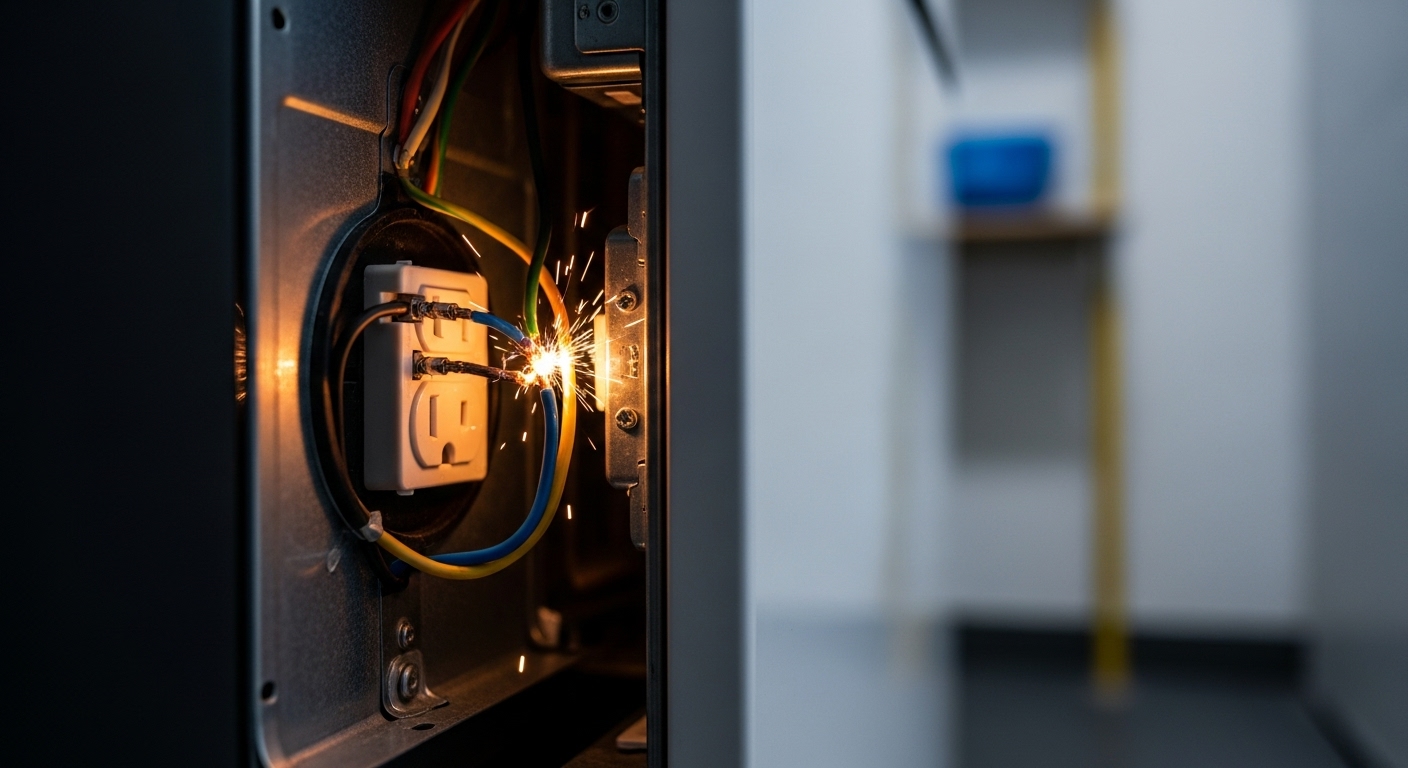 Hazardous and incorrect electrical wiring for an appliance installation.