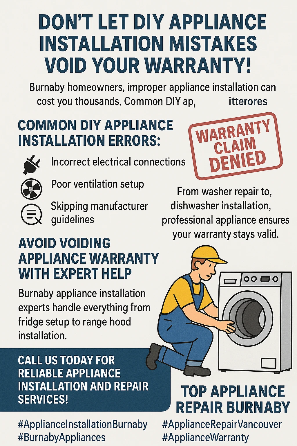 Infographic summary of common appliance installation mistakes in Burnaby
