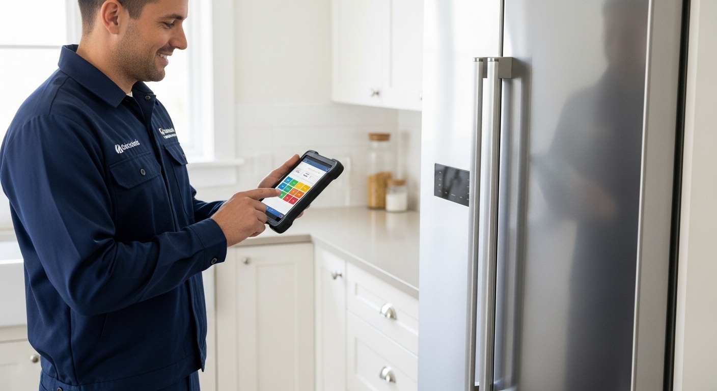 A professional technician performing an appliance health check.