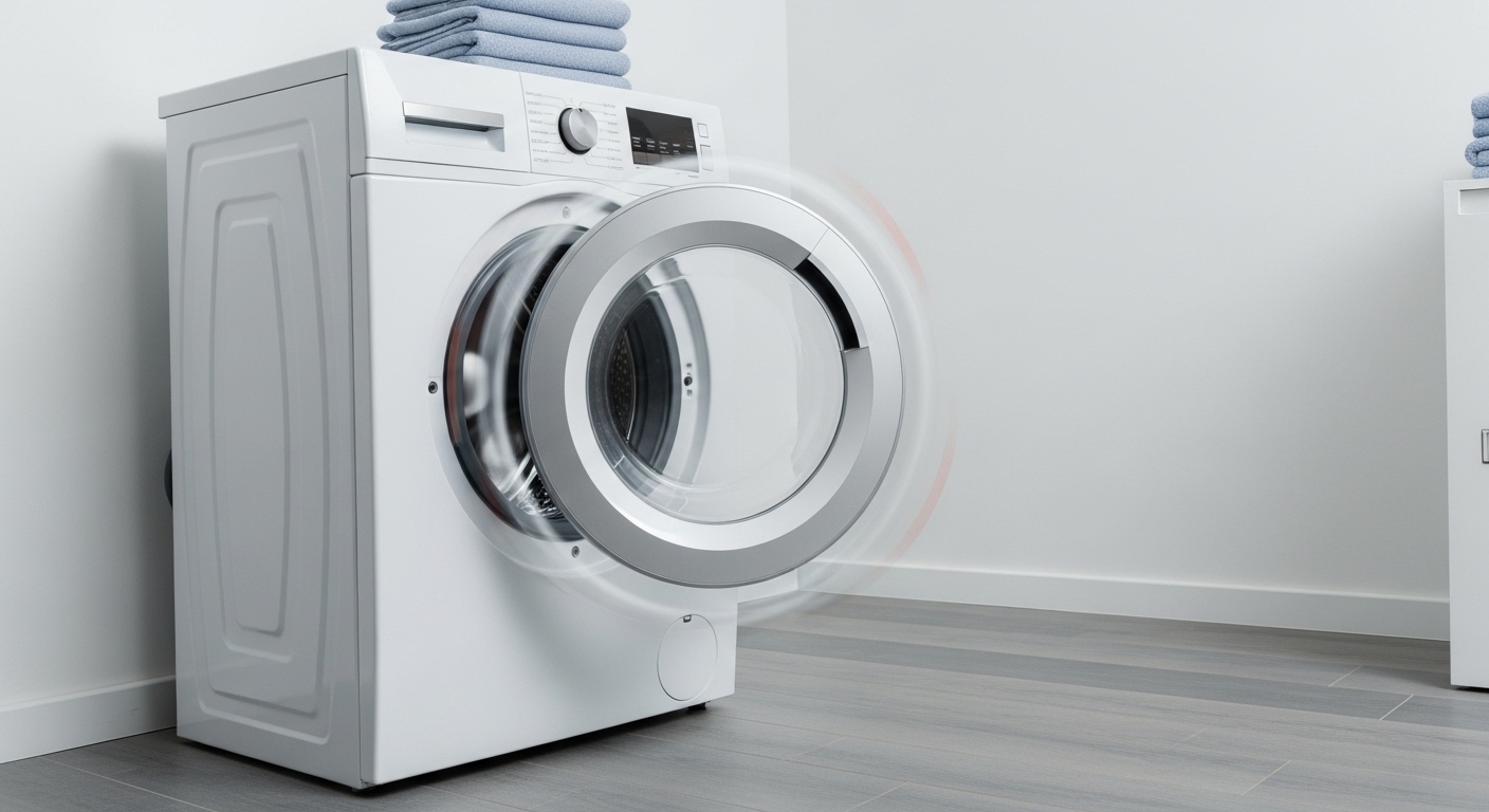 A washing machine that is vibrating loudly during its cycle.