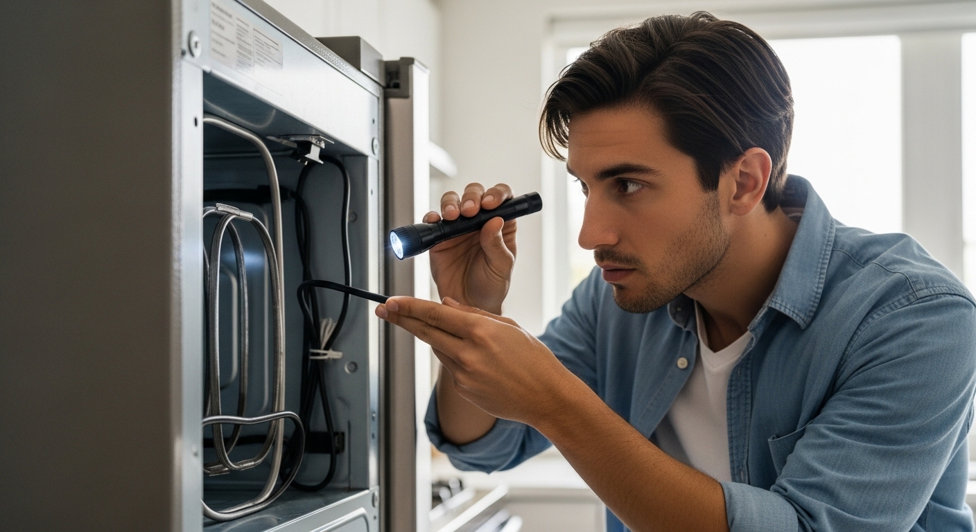 Burnaby homeowner inspecting a used appliance before purchase