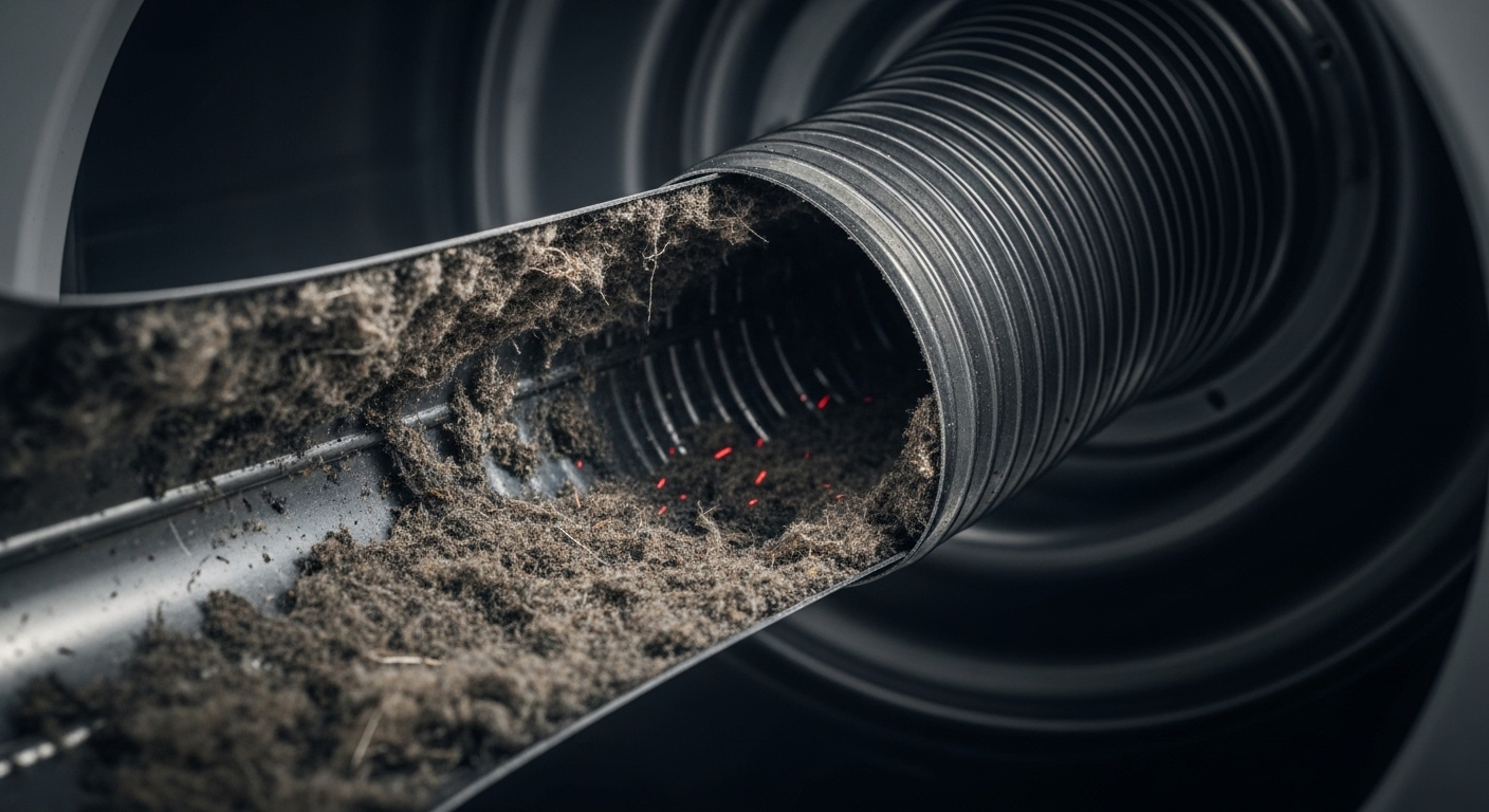 A dryer vent clogged with lint, a serious fire danger