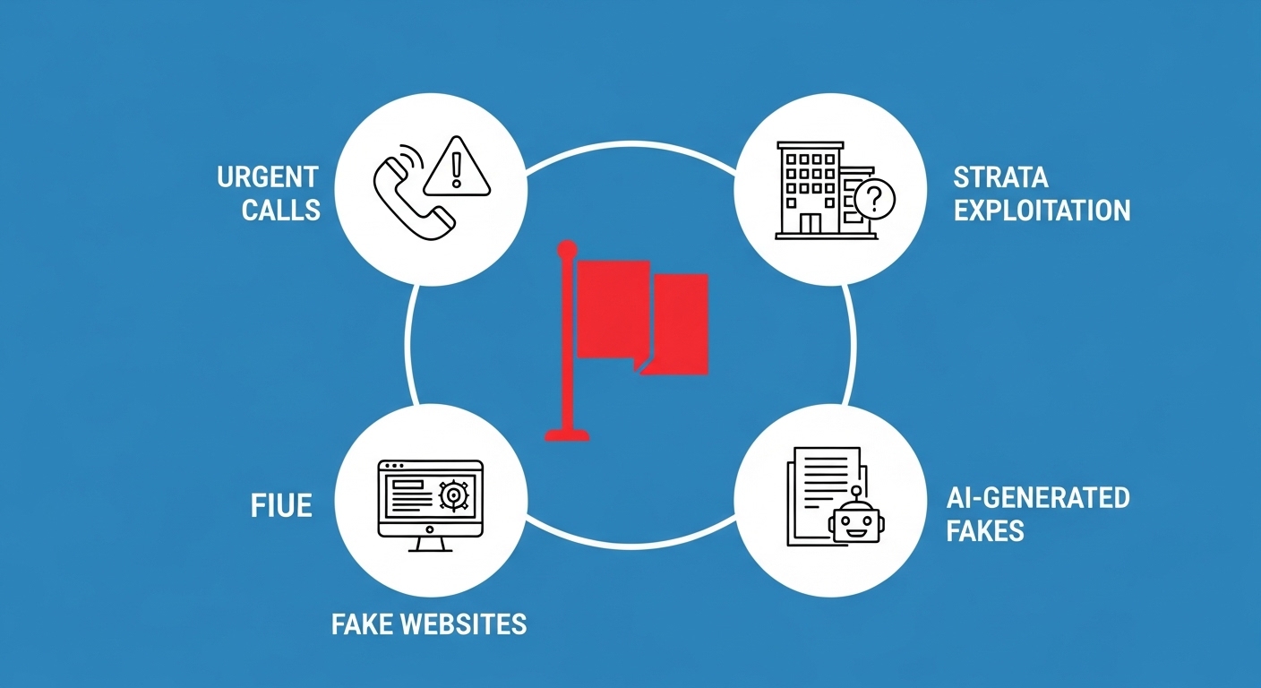Infographic showing red flags of appliance warranty scams.
