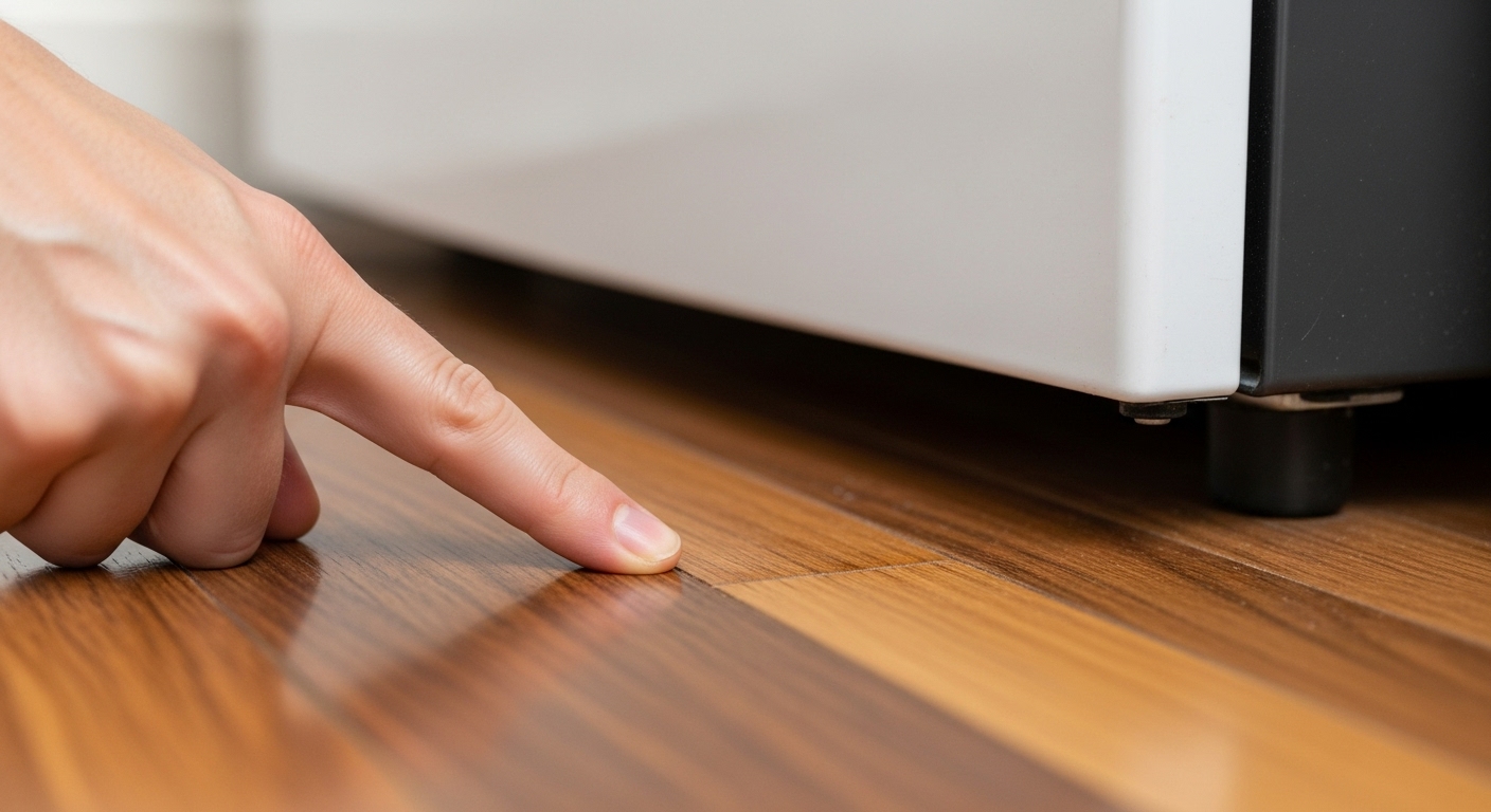 Person inspecting an appliance for signs of water damage.