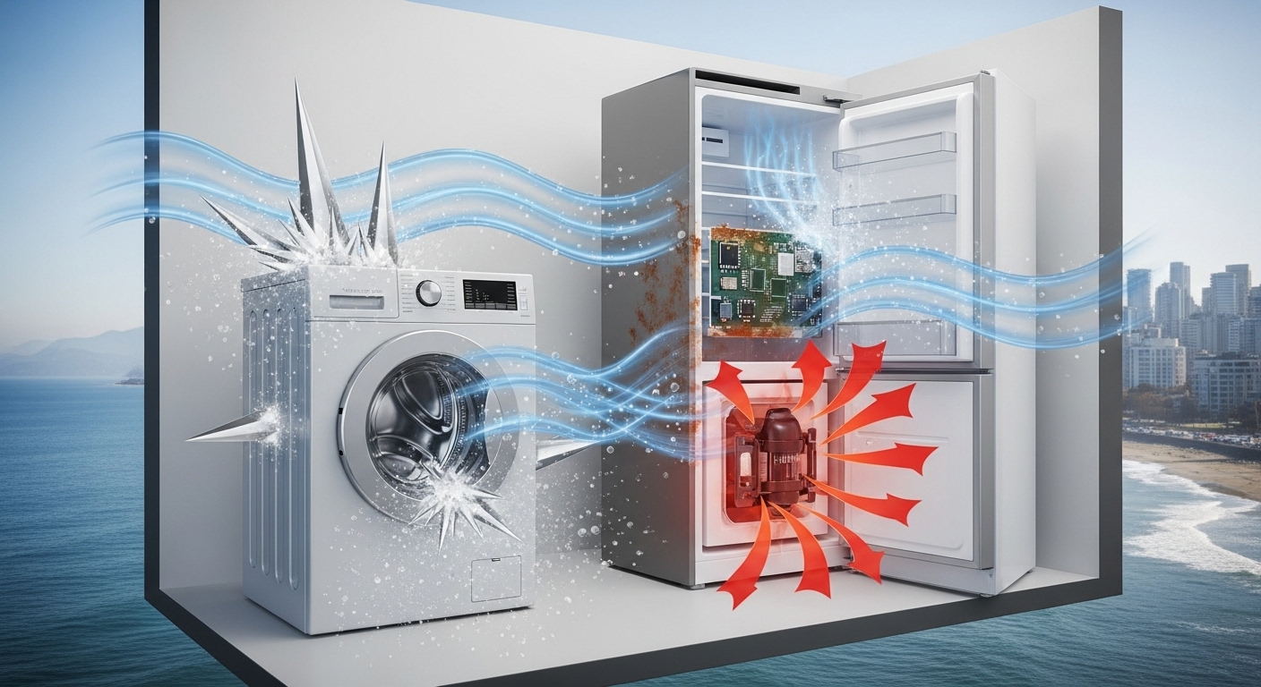 Appliance showing corrosion damage from Burnaby's coastal humidity