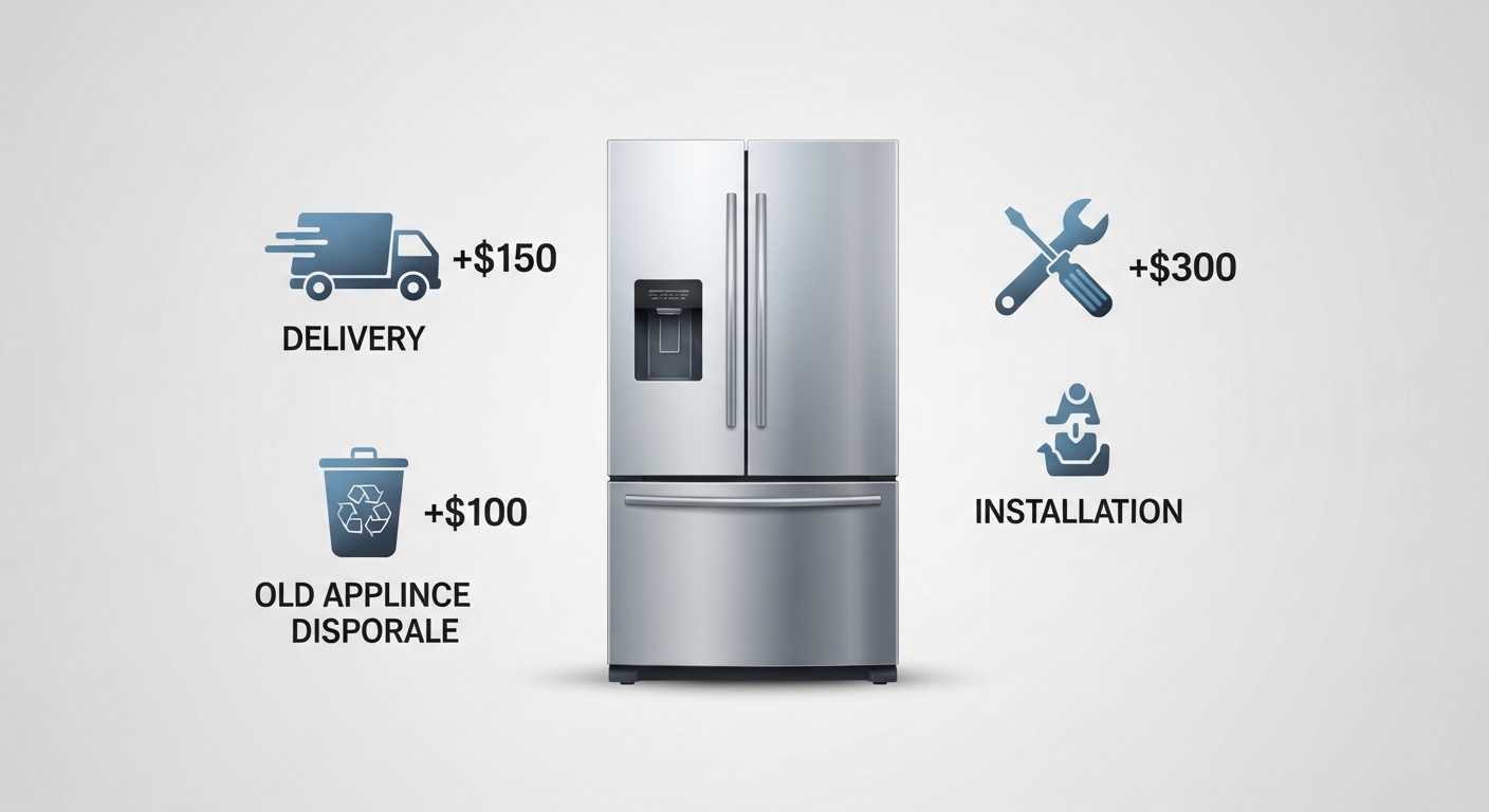 Breakdown of hidden costs involved in appliance replacement, such as delivery and installation fees