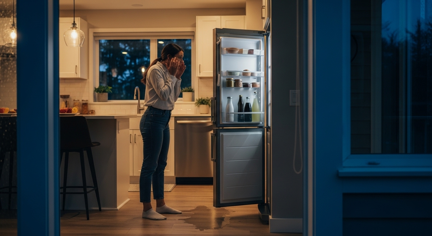 Burnaby homeowner looking frustrated at a broken home appliance.