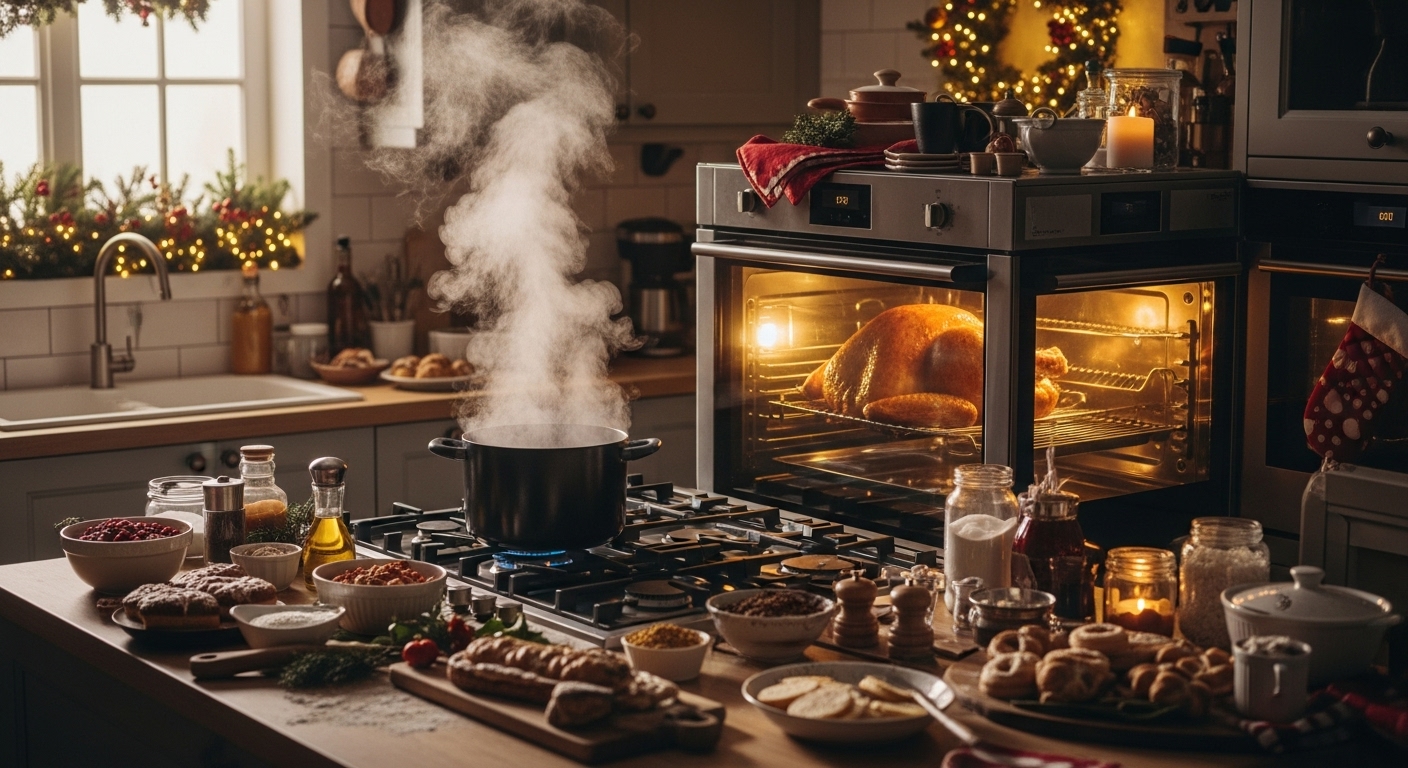 Festive holiday kitchen cooking stress