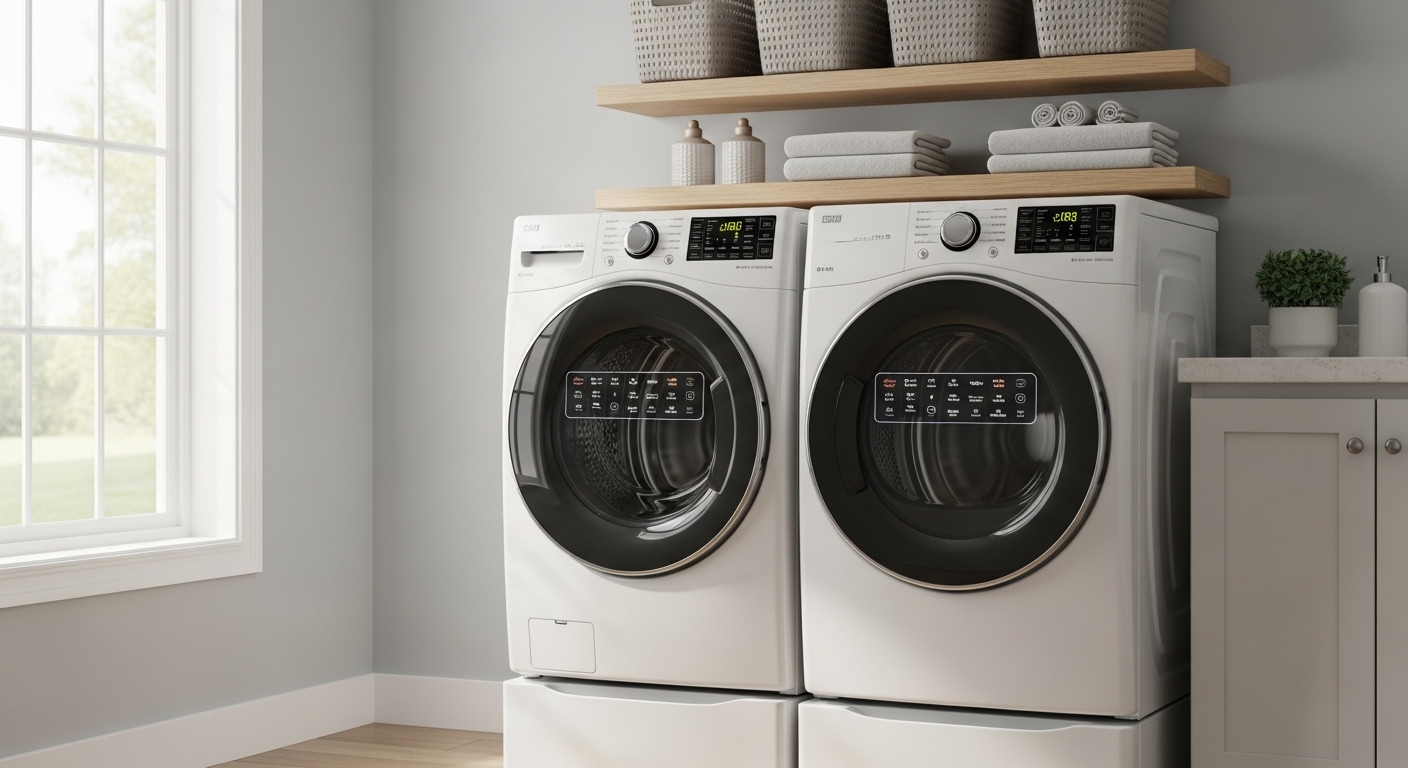 modern laundry room washer dryer set