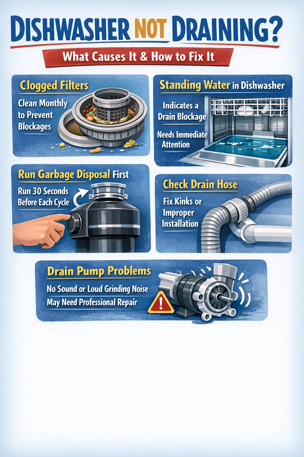 Dishwasher not draining repair tips infographic