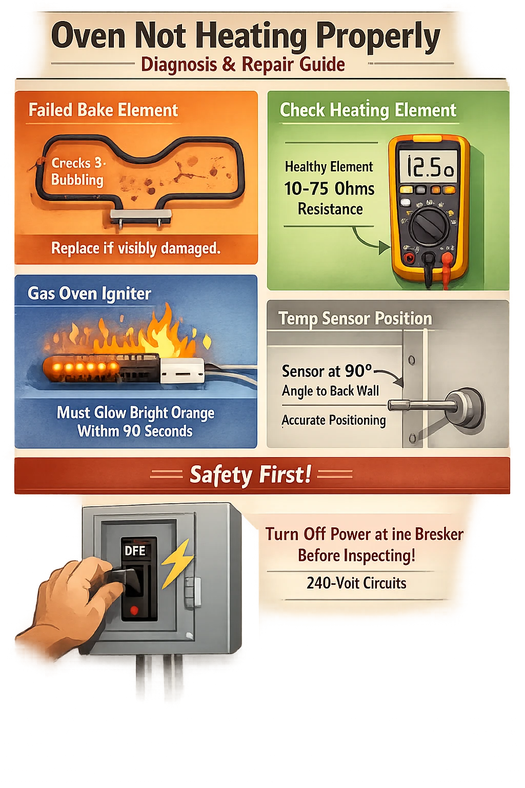 Oven not heating properly repair guide infographic