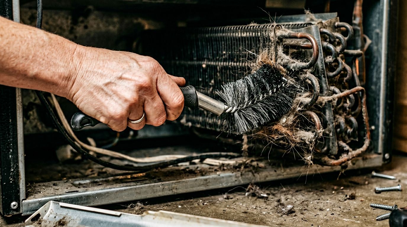 Cleaning refrigerator condenser coils from dust and pet hair
