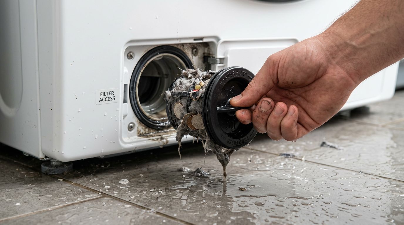 Cleaning the washing machine drain pump filter
