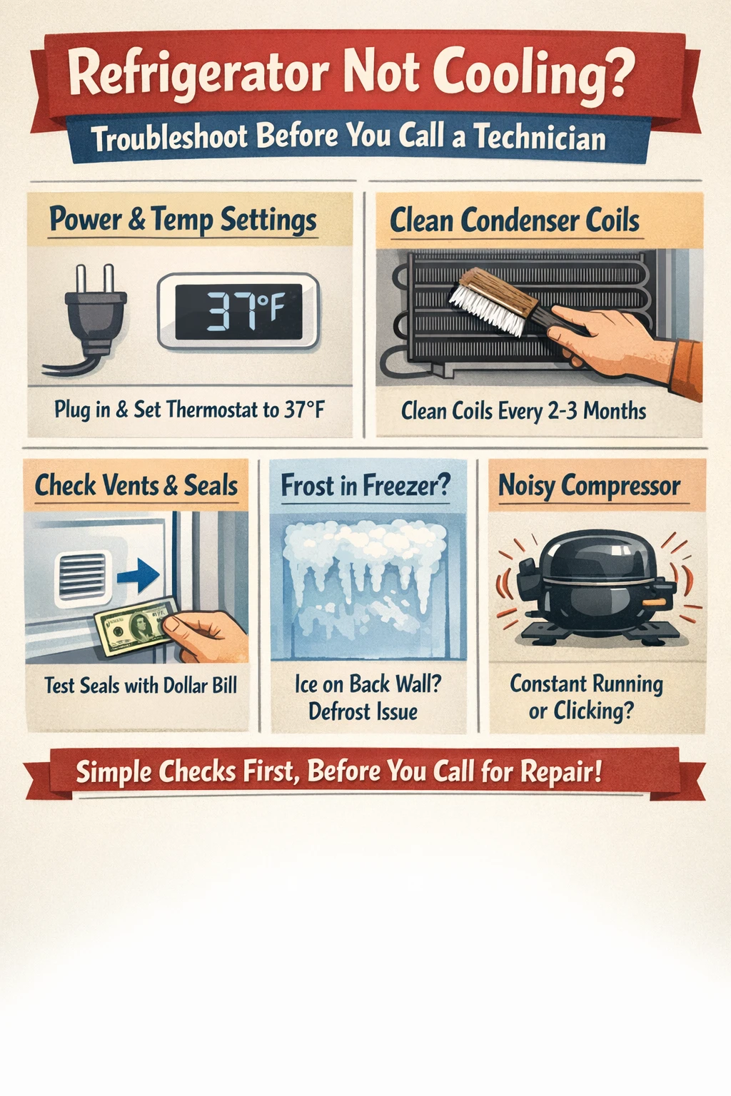 Refrigerator not cooling properly key takeaways infographic